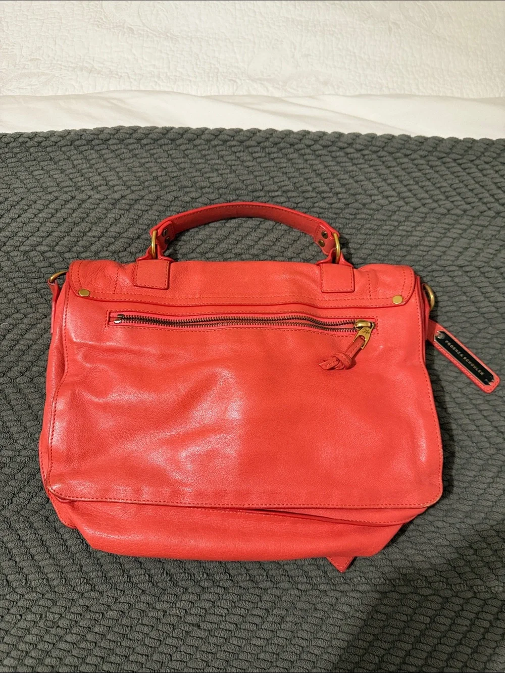 Proenza Schouler Coral Red Leather Satchel with Gold Hardware